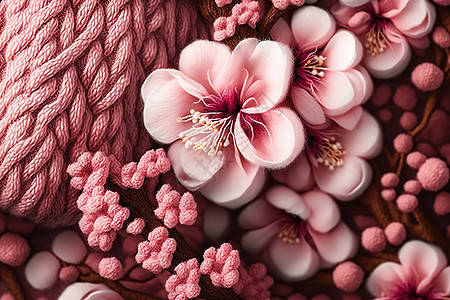 粉色针织花朵图片