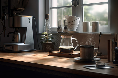 室内设计桌面上的咖啡机插画