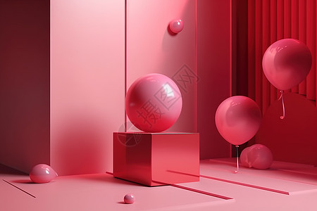 粉色气球立体模型背景图片