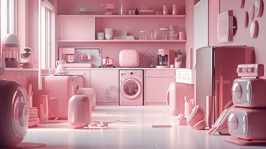 粉色厨房背景图片