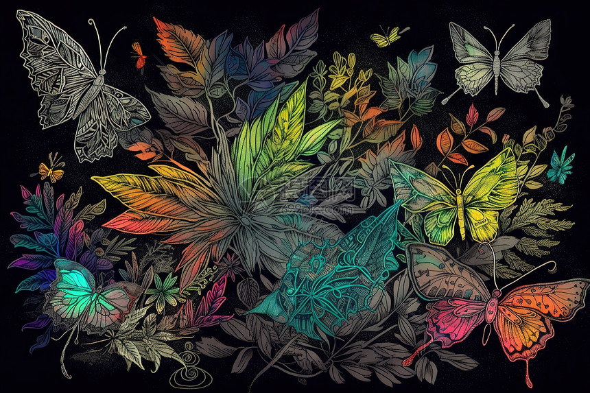蝴蝶树叶绘画图片