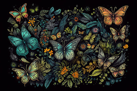 丛林蝴蝶绘画图片