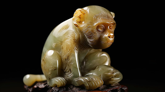 玉石浮雕玉器玉猴插画