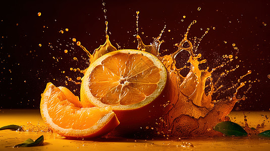 新鲜橙子液体飞溅创意图片