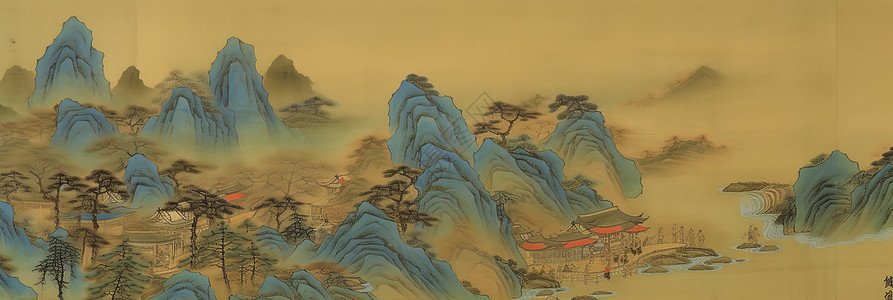 千里江山中国风山水画插画