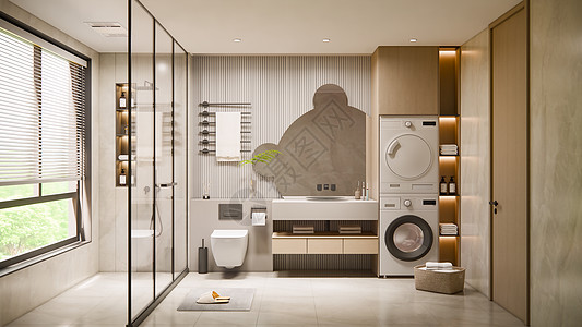 浴室正面现代卫生间场景设计图片