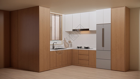 现代木色系厨房图片