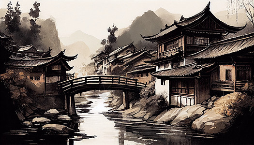 中式水墨风景绘画图片