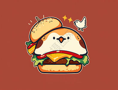 鸡肉三明治可爱汉堡壁纸插画