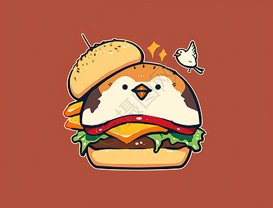 鸡肉三明治可爱壁纸背景插画