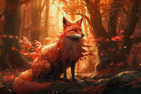 森林里蹲着的狐狸壁纸图片