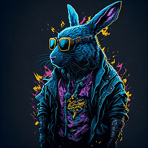 赛博朋克蓝色酷炫兔子图片