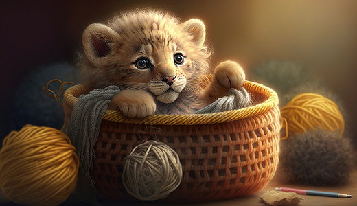 玩毛线的狮子幼崽图片