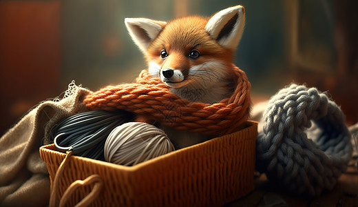 毛线篮子里的狐狸图片