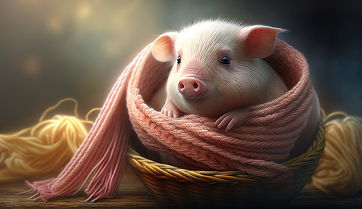 毛线球里的小猪图片