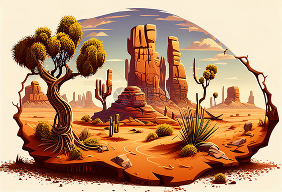 沙漠风景插画图片