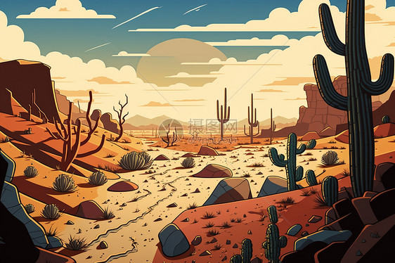 沙漠美景插画图片