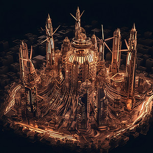 风车环绕的大型建筑模型图片