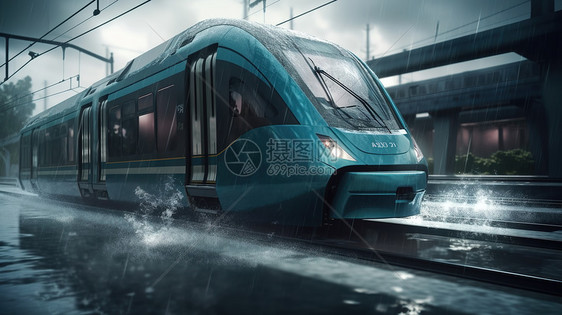 雨天未来式轨道列车图片