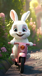 在路上骑摩托的可爱兔子图片
