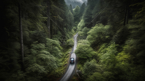 森林里行驶的汽车图片