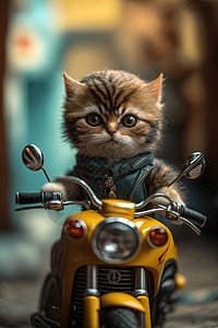 骑小摩托的帅气小猫咪图片