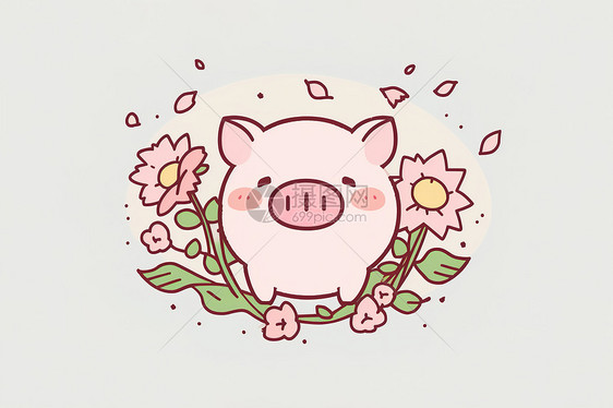 彩色可爱花朵猪猪图片