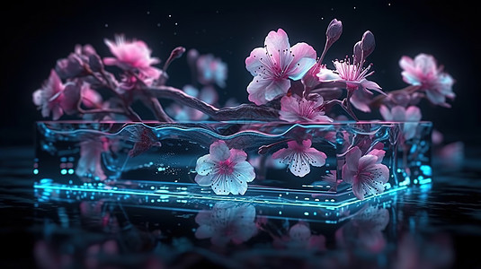 水里的樱花花枝图片