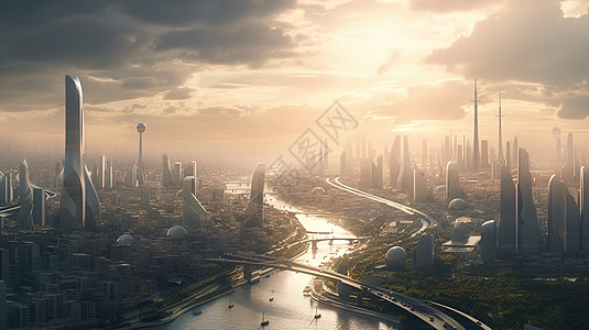 未来科幻城市街景背景图片