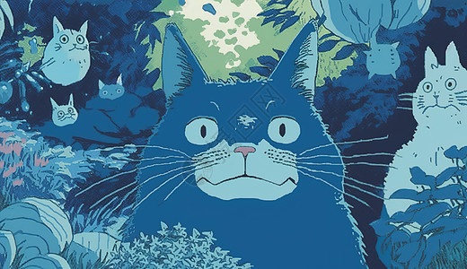 猫咪与花草插图图片