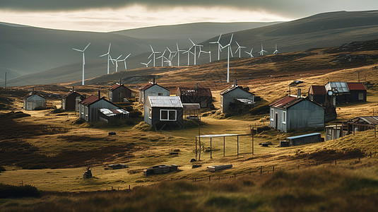 草原上的风力涡轮机背景图片