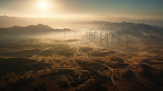 涡轮风力发电场景图片