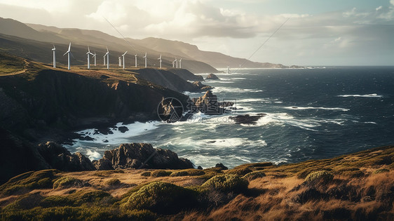 海面上的风力发电机图片
