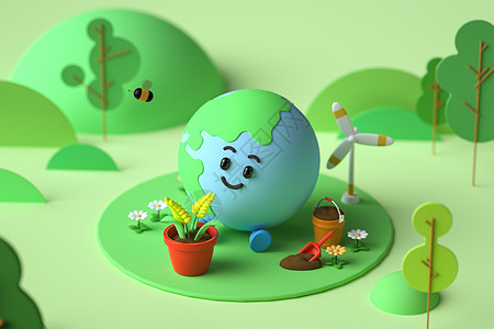 3D卡通地球新能源小场景背景图片