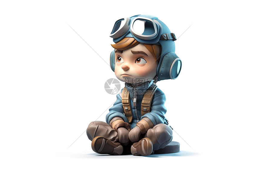 坐姿飞行员卡通人物插画图片下载-正版图片402444382-摄图网