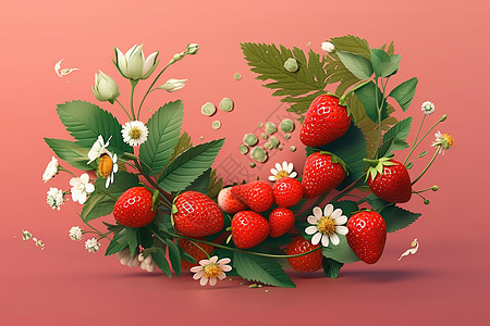 水喷溅草莓图案插图插画