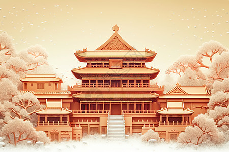 烟雾,黄昏天空宫殿数字艺术插画