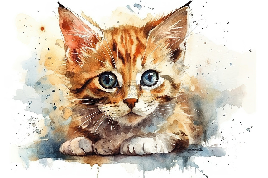 栩栩如生的猫咪水彩画图片