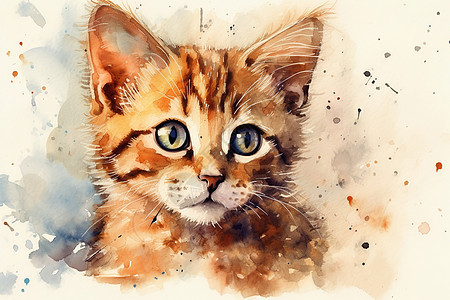 水彩质感猫咪肖像画图片