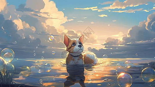湖里的小狗图片