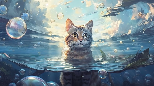 水里的可爱小猫图片