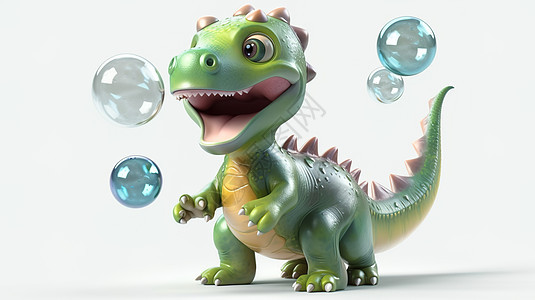 3D调皮的恐龙与泡泡图片