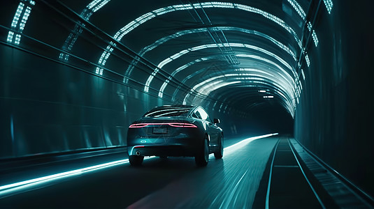 隧道上奔驰的汽车背景图片