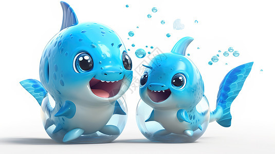 3D可爱的两条小鱼背景图片