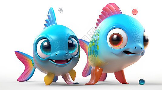 3D两条彩色小鱼背景图片