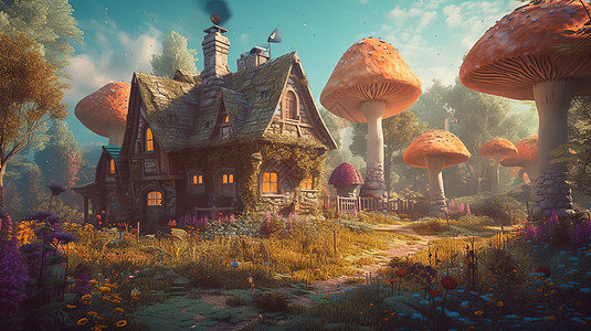 梦幻蘑菇房屋图片