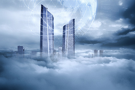 网格城市创意云海科技城市设计图片