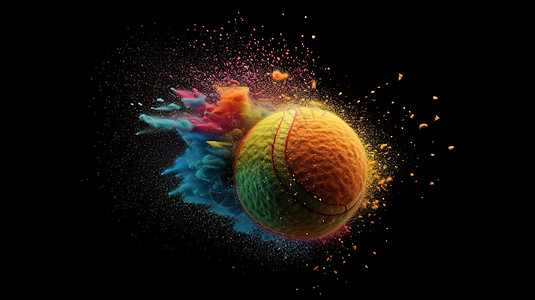 球形环绕彩色喷溅背景图片