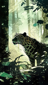 山间丛林的一只豹子图片