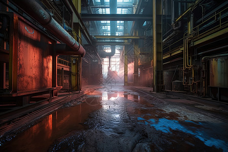 脏乱的工厂内部背景图片